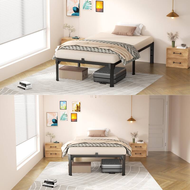 14" Metal Twin Bed Frame with Mattress Slide Stopper Single Black